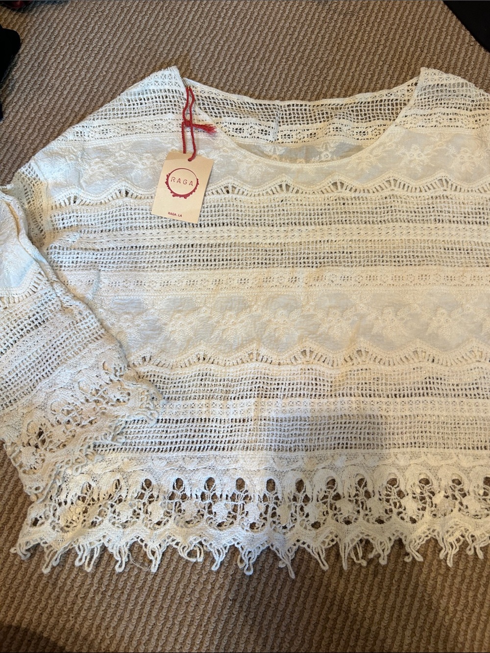 NWT RAGA Ivory Crochet Lace Tunic Top size medium